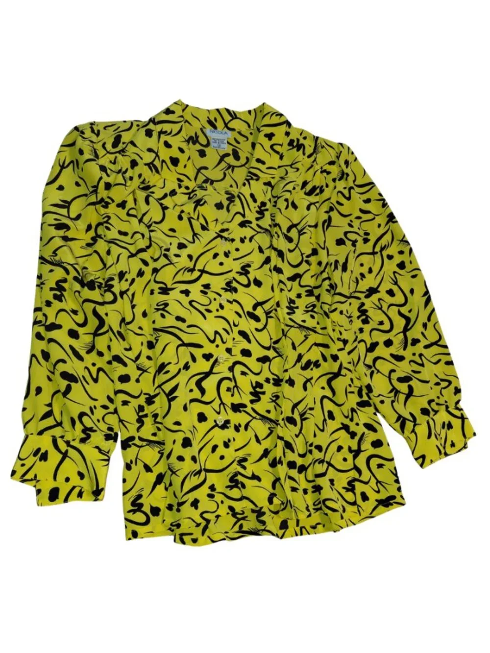 Nicola Vintage Abstract Blouse Made in Korea w/ Shoulder Pads Women's Size 10 - Picture 2 of 12